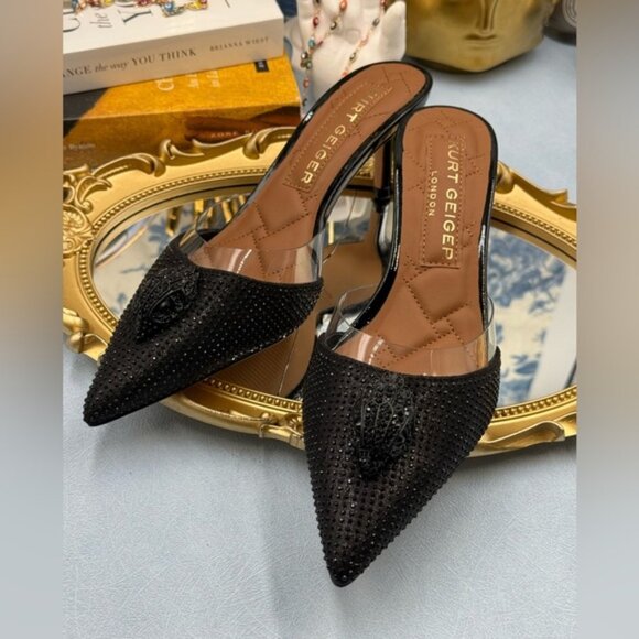 🆕 KURT GEIGER LONDON 🧿 NWOB Belgravia Shimmer Vinyl Mules, Black - Sz 37 US 7 - Picture 6 of 14